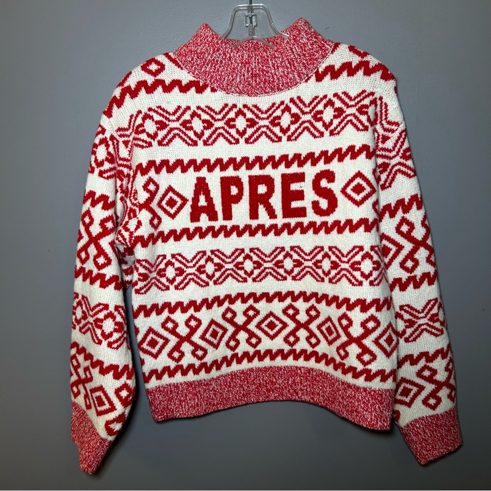 a new day Apres Ski Red and White Geometric Turtleneck Sweater